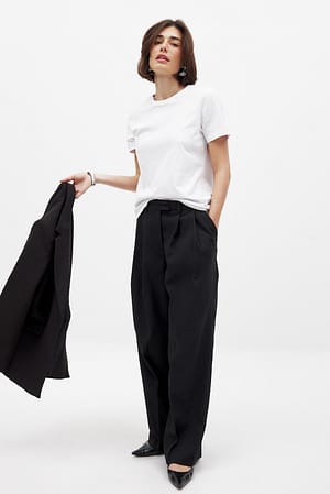 Black Pleated Wide Leg Suit Pants