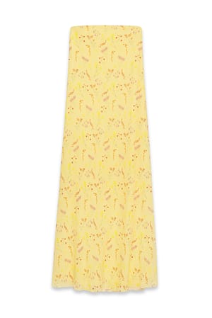 Yellow Flower Print Maxi-Tube-Kleid mit Plissee
