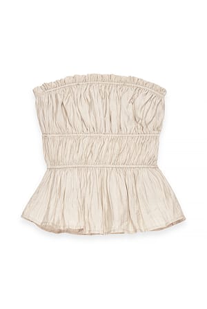 Beige Plissee-Smock-Bandeau-Top