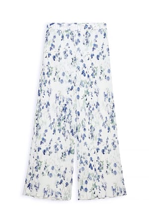 Blue Flower Print Pantalón plisado