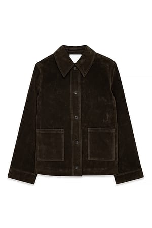 Dark Brown Pocket Detail Faux Suede Jacket