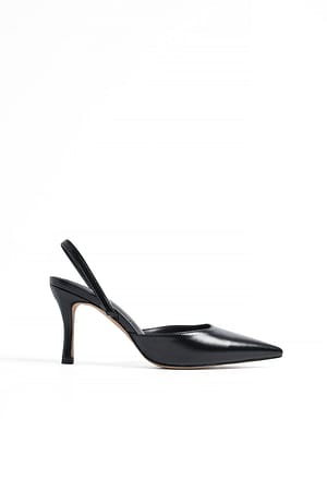 Black Zapatos de tacón de punta con tira trasera