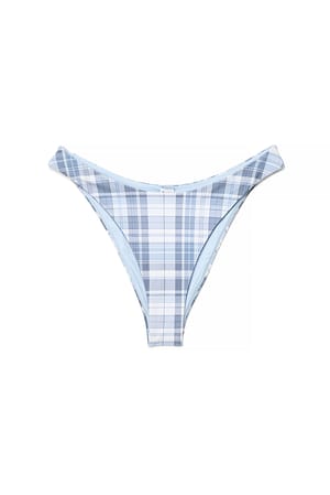 Blue Check Printed V-shaped Bikini Panty