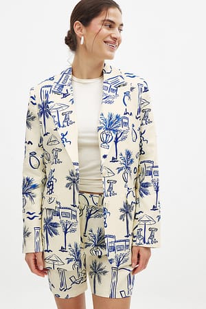 Blue Print Blazer med print
