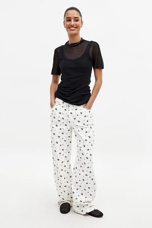 Flower Print Rechte jeans met halfhoge taille en print