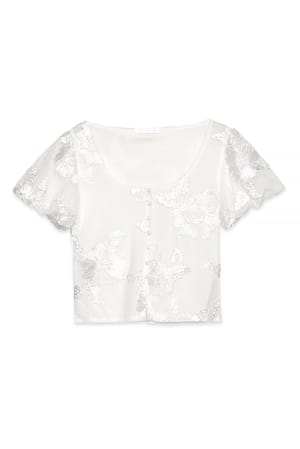 Offwhite Puff Sleeve Pattern Top
