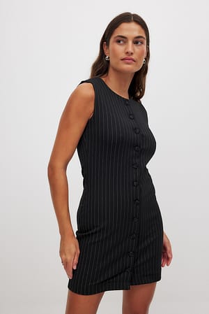 Stripe Punto mini-jurk met knopen