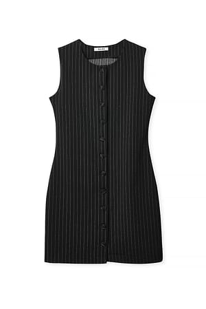Stripe Punto Button Mini Dress