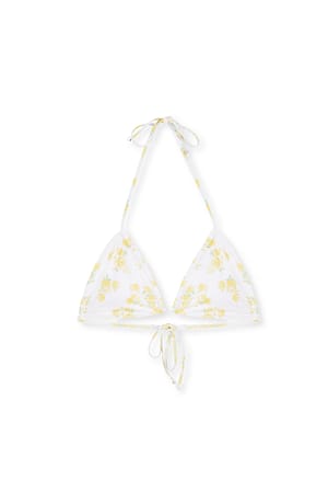 Yellow With Flower Print Plisseret bikinitop i omvendt trekant