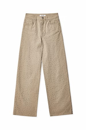 Beige Bukse i denim med rhinsten