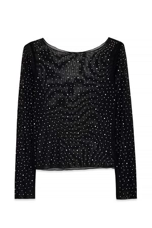 Black/Silver Strass-Oberteil