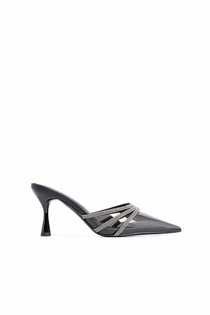 Black/Transperant Tacones con tira de pedrería
