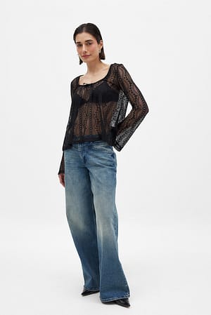 Black Wide Sleeve Lace Top