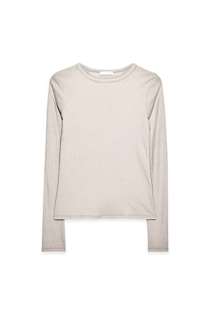 Beige Hropped côtelé à encolure ronde et manches longues