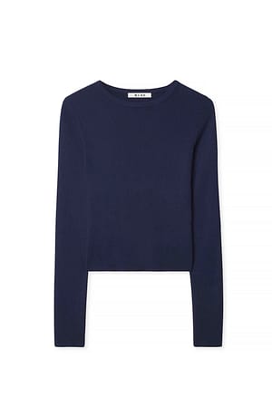 Navy Geripptes Strick-Oberteil