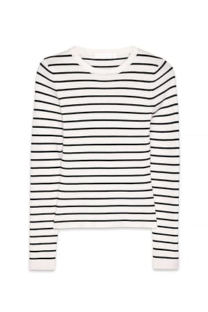 White/Black stripe Strikket ribtop med rund hals