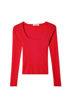 Red Ribbstickad topp med fyrkantig halsringning