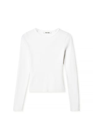 White Geripptes Strick-Oberteil