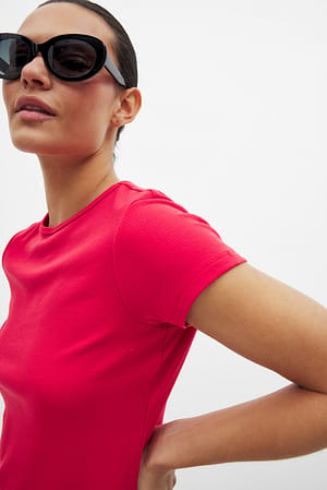 Red Ribbed Short Sleeve T-shirt