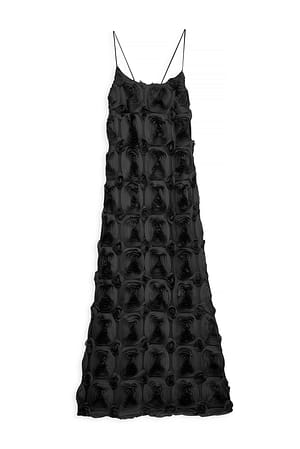 Black Rose Texture Slip Midi Dress