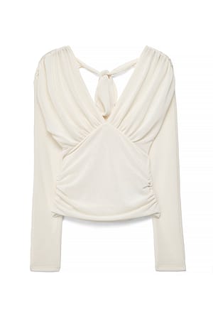 Beige Rouched Long Sleeve Jersey Top