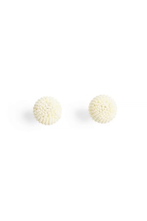 White Round Beaded Earrings