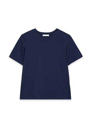 Navy Round Neck Cotton T-Shirt
