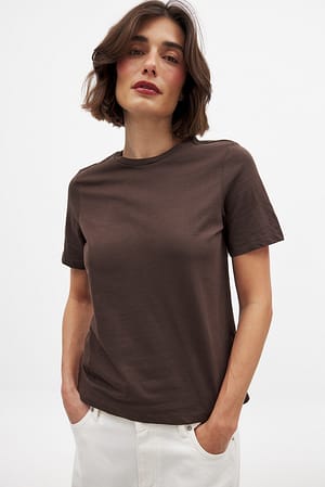 Dark Brown T-shirt en coton à col rond