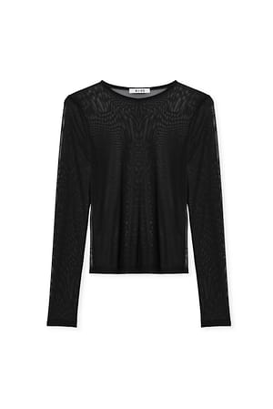 Black tailliertes Mesh-Top mit rundem Halsausschnitt