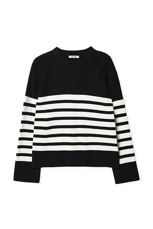 Black/White Stripe Gestreifter Pullover mit Rundhalsausschnitt