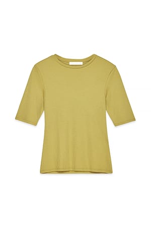 Green Round Neck Ribbed Top