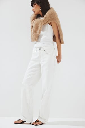 White Route Mid Waist Straight Jeans