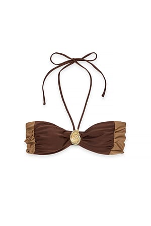 Brown Multi Ruched Detail Halterneck Top