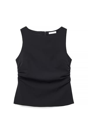 Black Mouwloze top met ruches taille