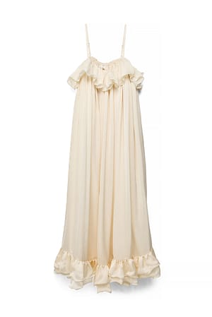 Cream Maxi-jurk met ruches en volume
