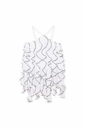 Off White Struktureret chiffontop med flæsedetalje