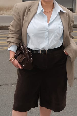 Dark Brown Faux Suede Long Shorts