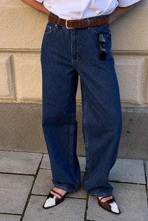 Dark Blue Løstsittende lange jeans med lavt liv