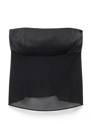 Black Satin Chiffon Bandeau Top