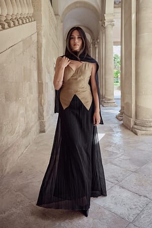 Black/Bronze Robe longue fluide en satin