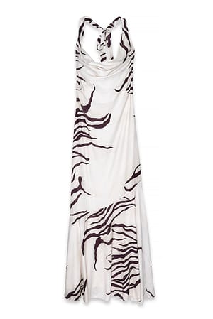 Animal Print Robe longue en satin à dos nu