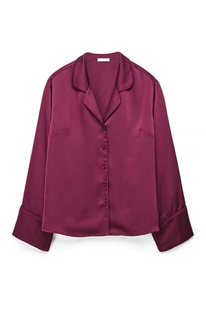 Burgundy Pyjamahemd mit Satineinsatz