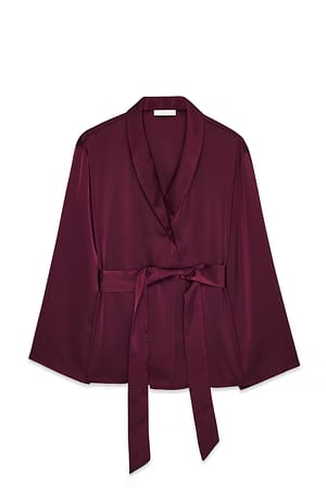 Wine Red Pyjama-Kimono aus Satin