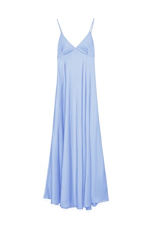 Light Blue Vid kjole i satin med binding i ryggen