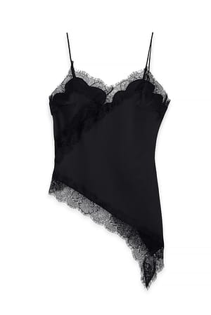 Black Singlet med spets och uddkant