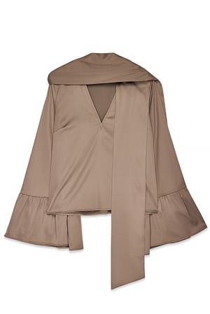 Light Brown Scarf Detail Blouse