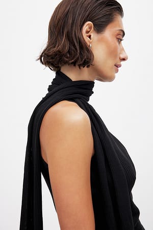Black Knitted Scarf Detail Top