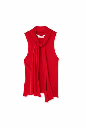 Red Knitted Scarf Detail Top