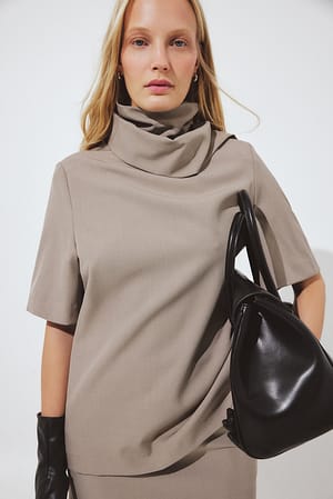 Light Taupe Scarf Detail Tailored T Shirt
