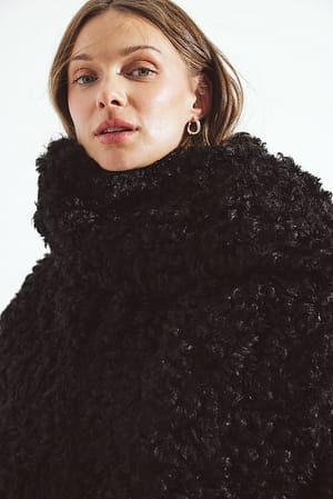 Black Scarf Detail Teddy Coat